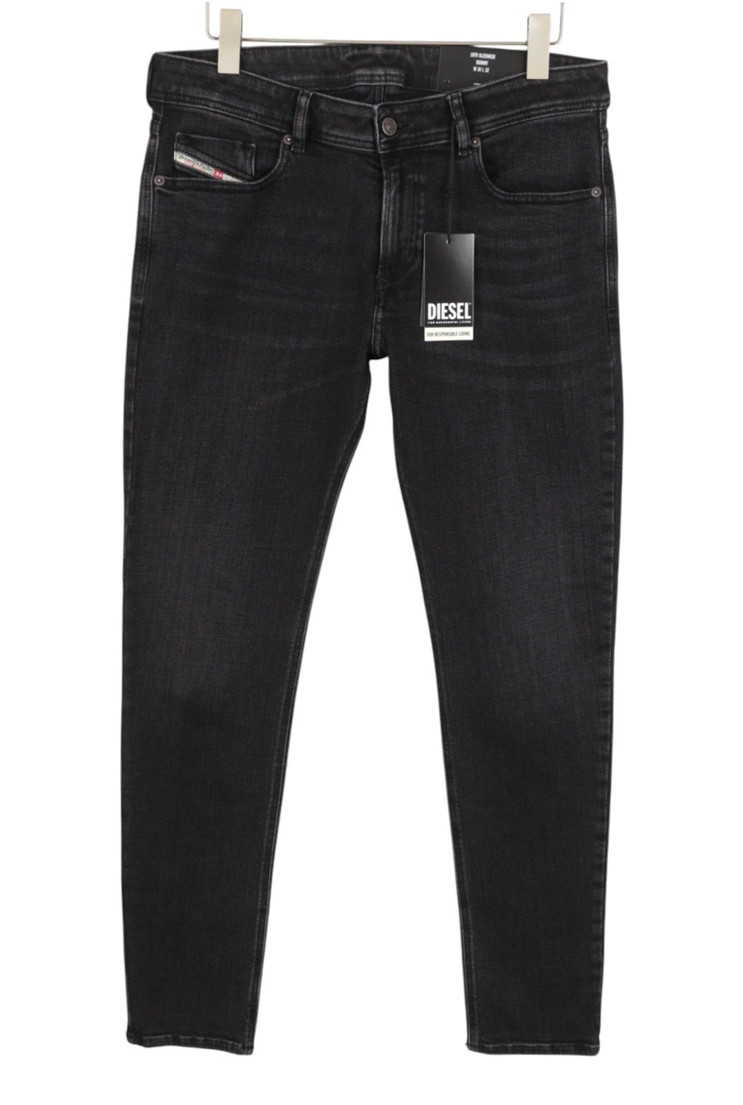 DIESEL 1979 Sleenker R9G61 Men Jeans W34/L32 Black Whiskers Faded Skinny RRP150