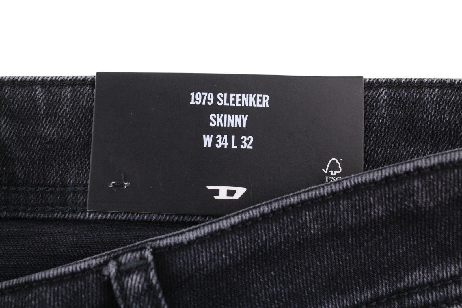 DIESEL 1979 Sleenker R9G61 Men Jeans W34/L32 Black Whiskers Faded Skinny RRP150