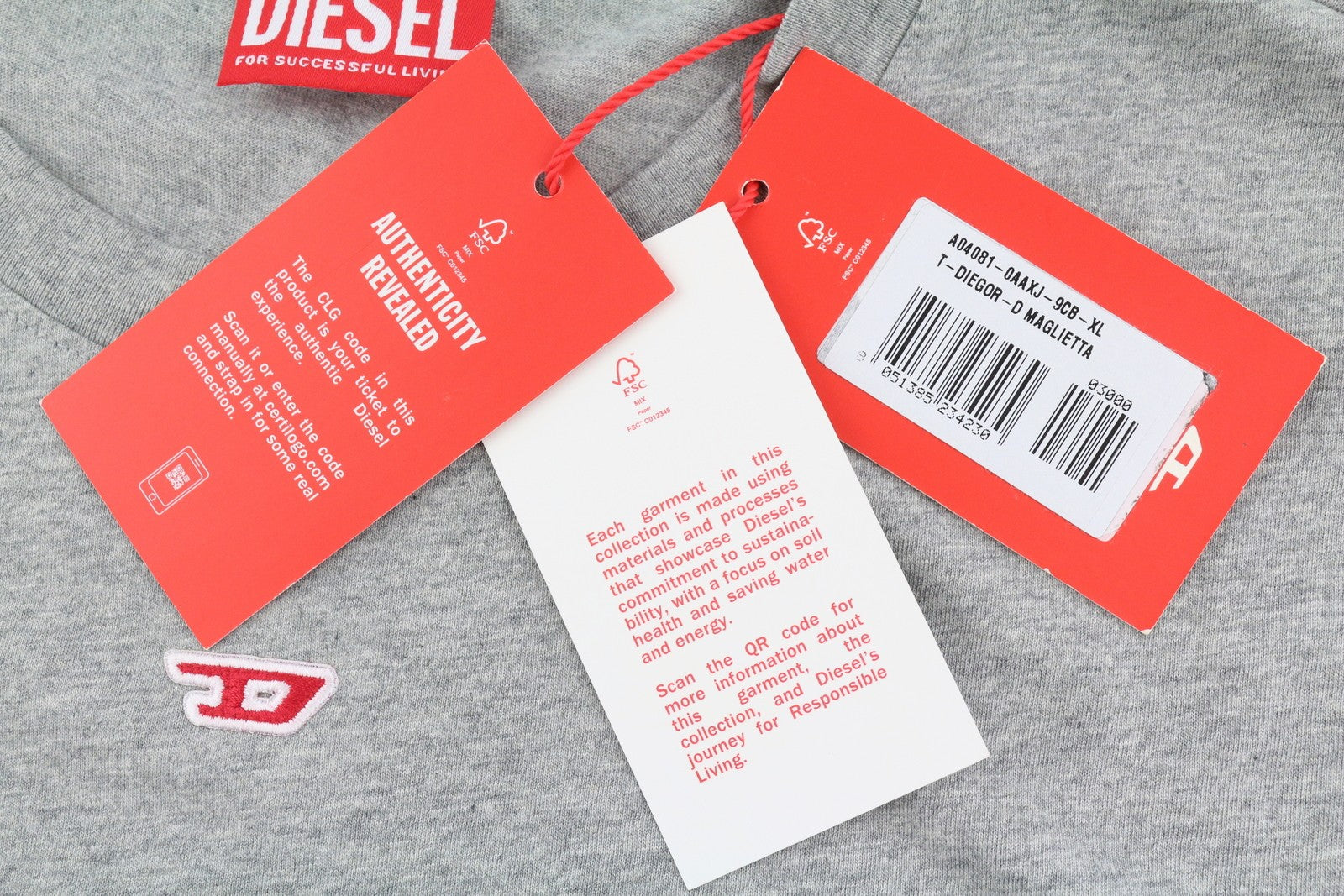 DIESEL T-Diegor-D Men T-Shirt XL Grey Melange Tricot Crew Neck Short Sleeve