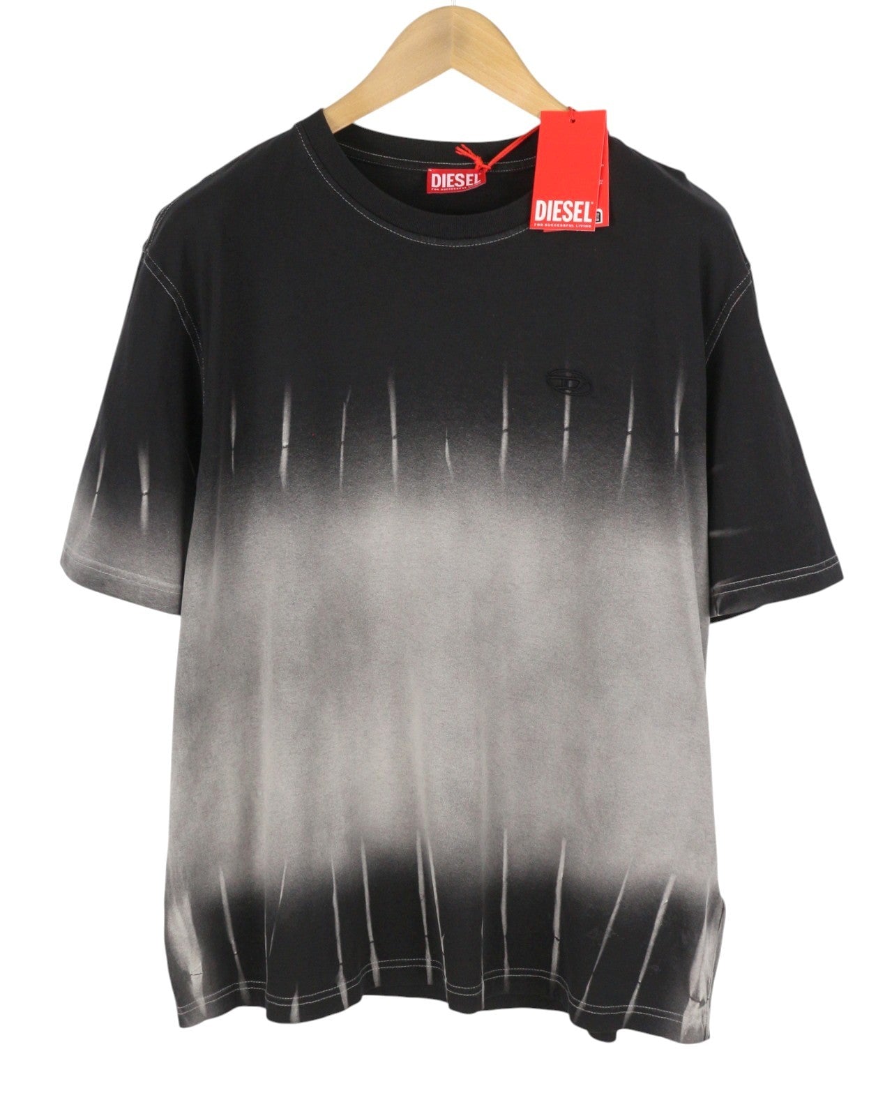 DIESEL T-Adjust-R21 Men T-Shirt 2XL Black Tie-Dyed Print Crew Neck Short Sleeved