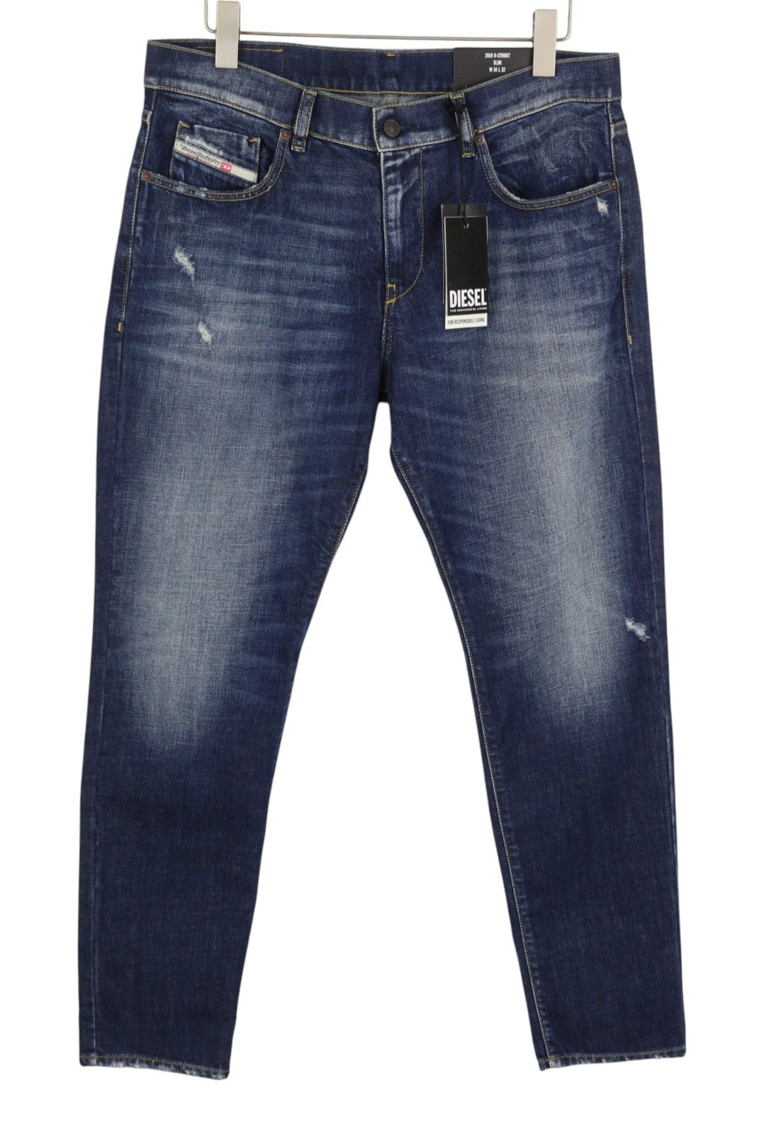 DIESEL 2019 D-Strukt R917I Men Jeans W34/L32 Blue Faded Distress Slim RRP195