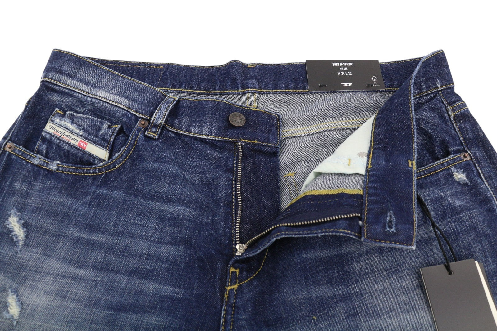 DIESEL 2019 D-Strukt R917I Men Jeans W34/L32 Blue Faded Distress Slim RRP195