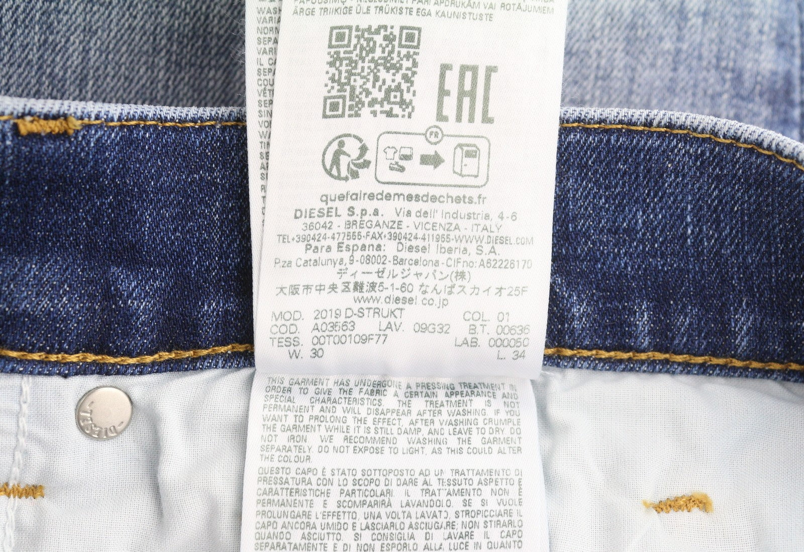 DIESEL 2019 D-Strukt 09G32 Men's Jeans W30/L34 Blue Whiskers Faded Distress