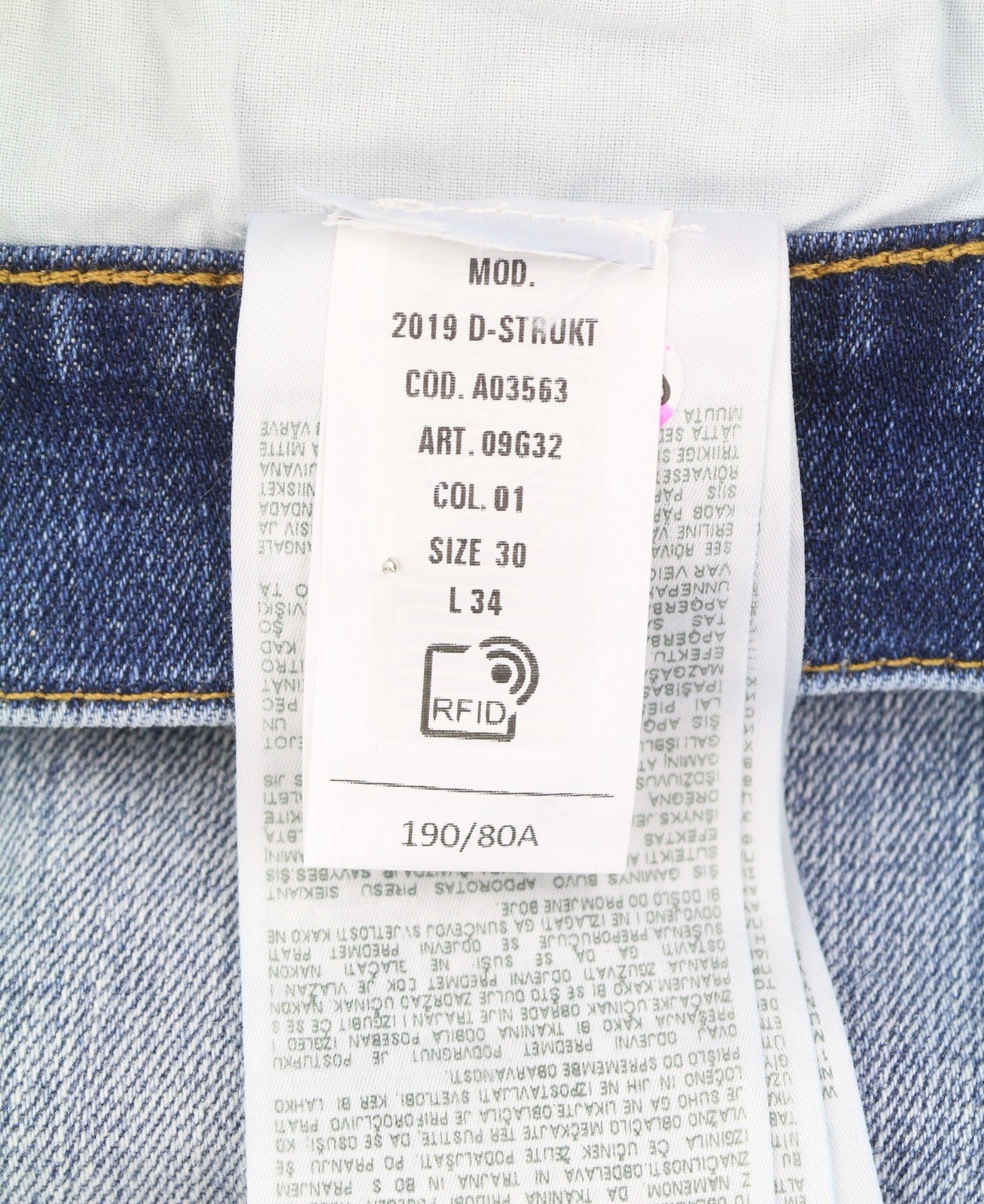 DIESEL 2019 D-Strukt 09G32 Men's Jeans W30/L34 Blue Whiskers Faded Distress