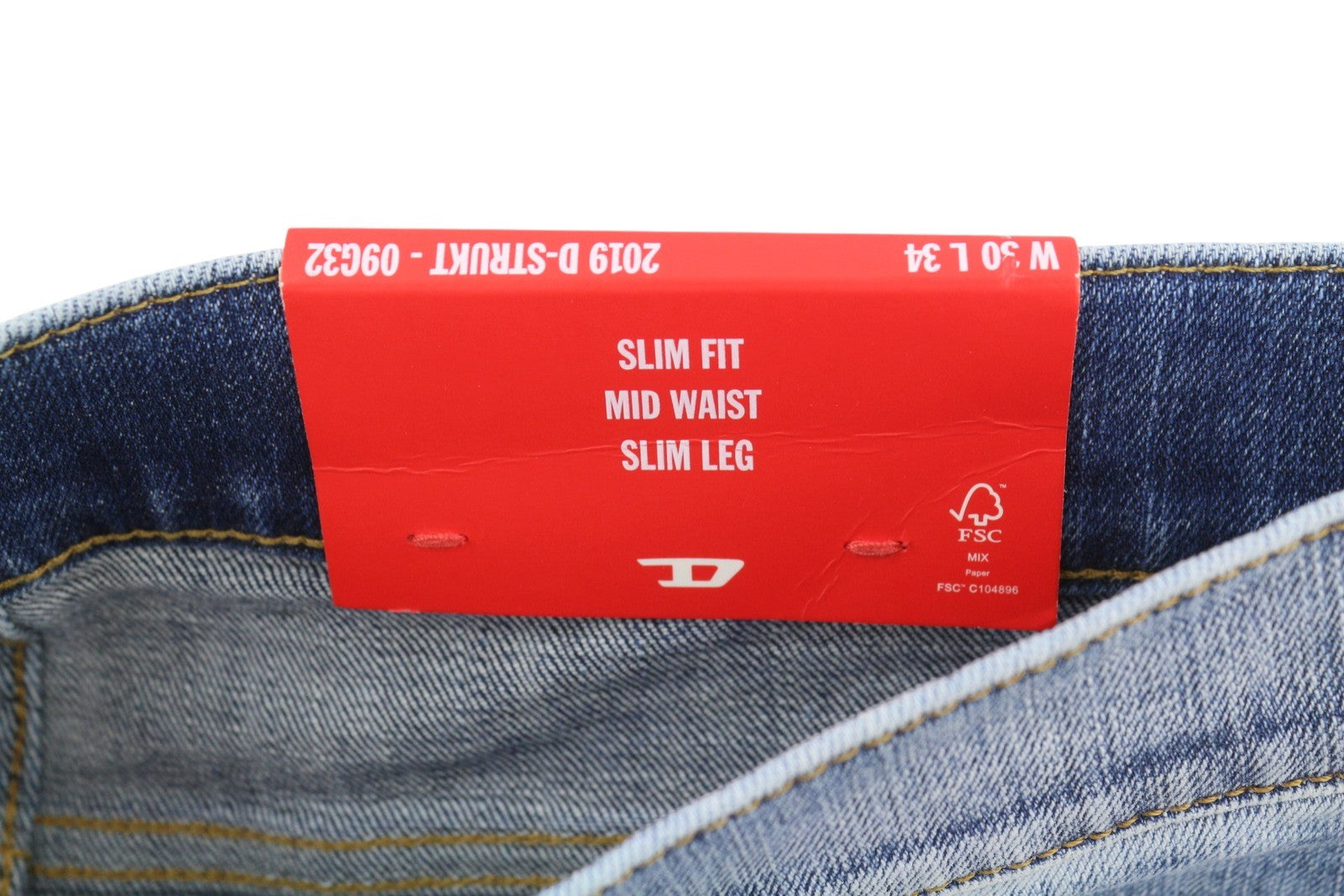 DIESEL 2019 D-Strukt 09G32 Men's Jeans W30/L34 Blue Whiskers Faded Distress