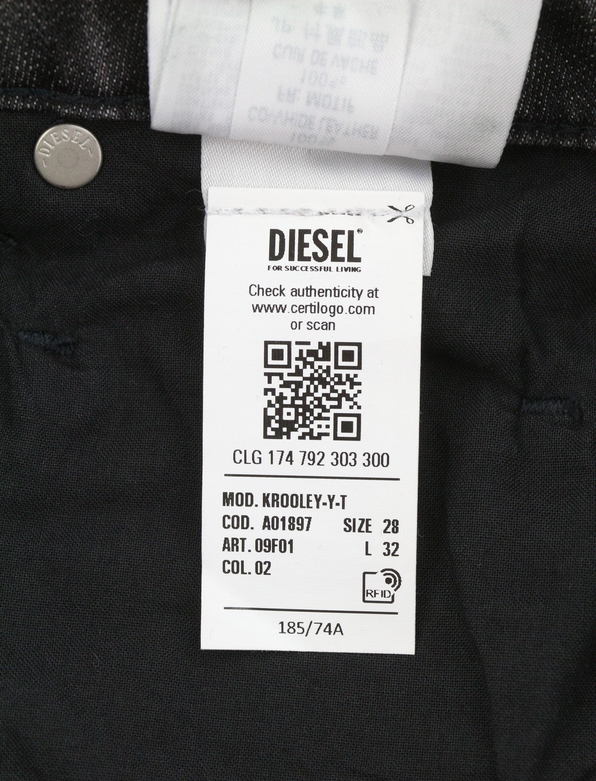 DIESEL Krooley Jogg 09F01 Men's Jeans W28/L32 Black Whiskers Faded Slim Fit