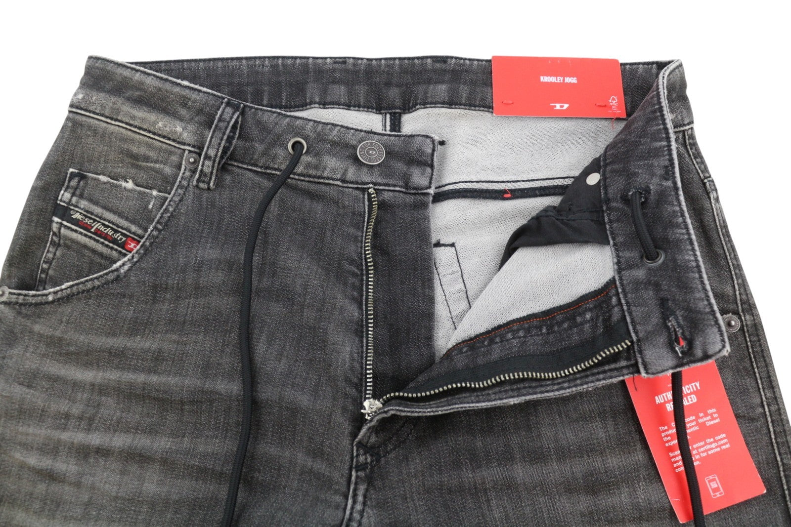 DIESEL Krooley Jogg 09F01 Men's Jeans W28/L32 Black Whiskers Faded Slim Fit