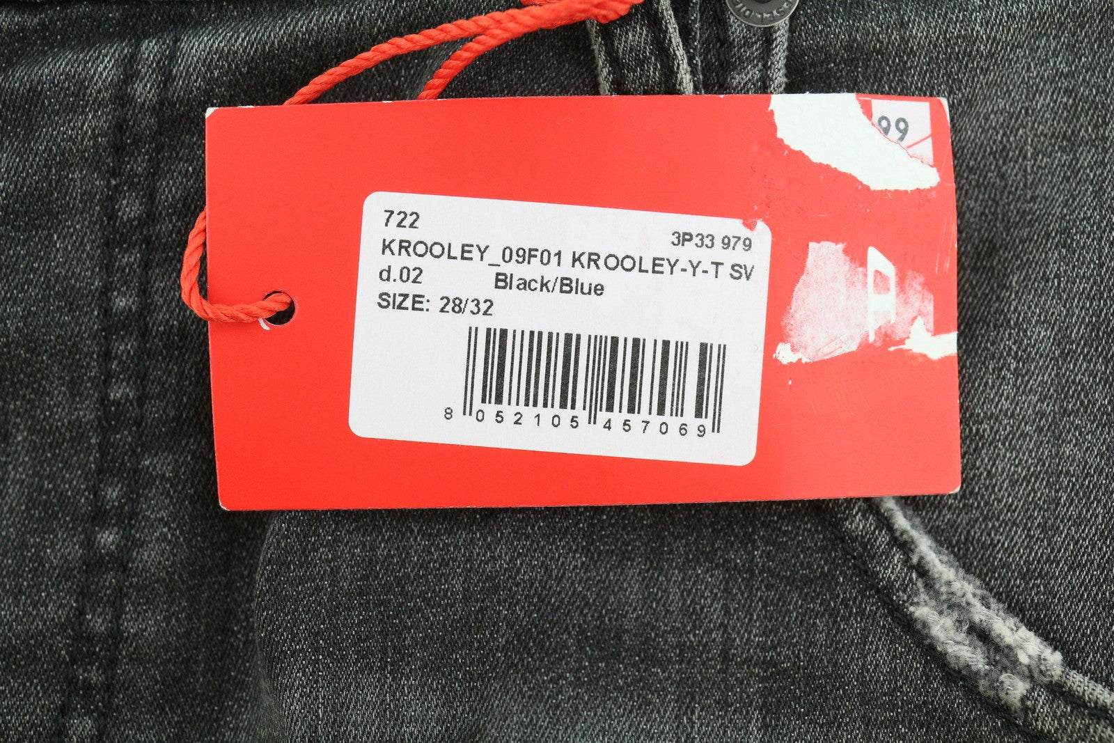 DIESEL Krooley Jogg 09F01 Men's Jeans W28/L32 Black Whiskers Faded Slim Fit