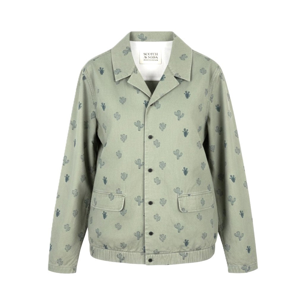 SCOTCH & SODA Men's Jacket M Grey Cactus Over Print Button-Up Lightweight