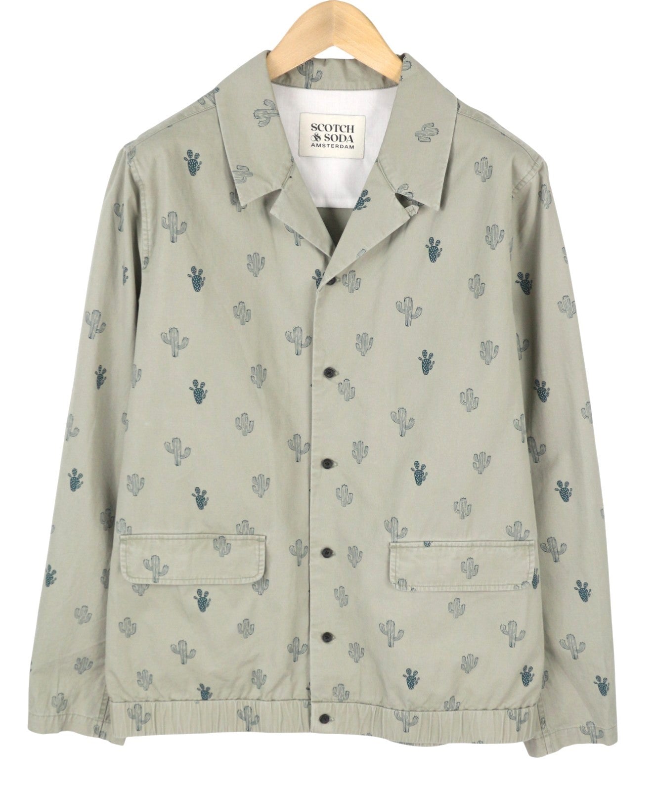 SCOTCH & SODA Men's Jacket M Grey Cactus Over Print Button-Up Lightweight