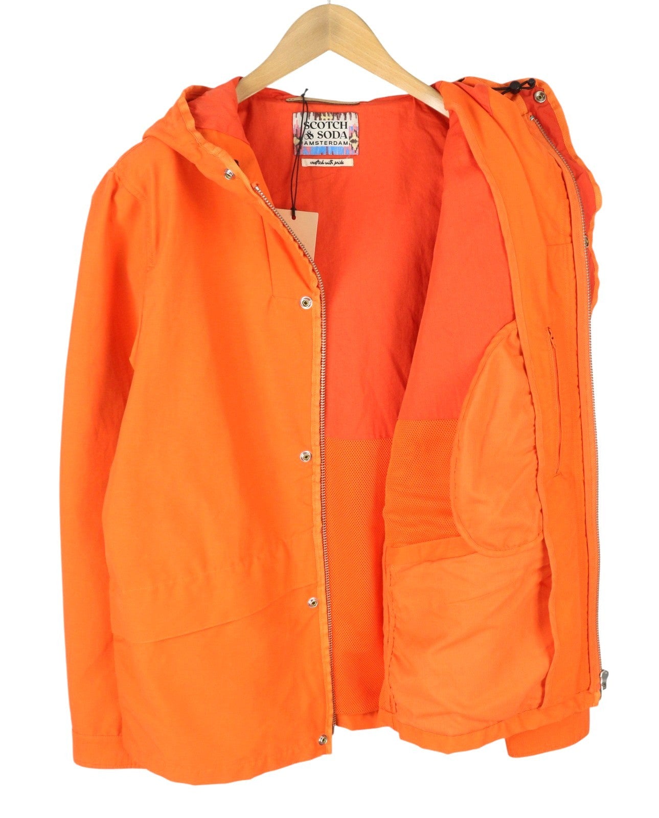 SCOTCH & SODA Men's Jacket L Orange Hooded Unlined Full Zip Lightweight
