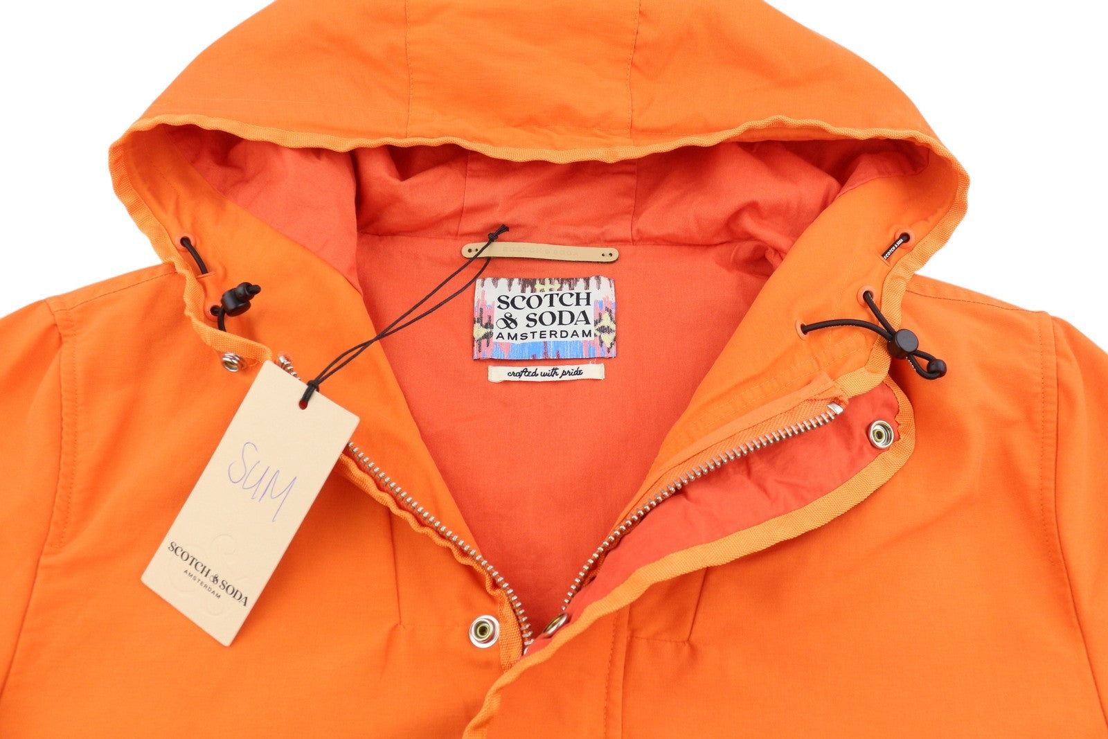 SCOTCH & SODA Men's Jacket L Orange Hooded Unlined Full Zip Lightweight