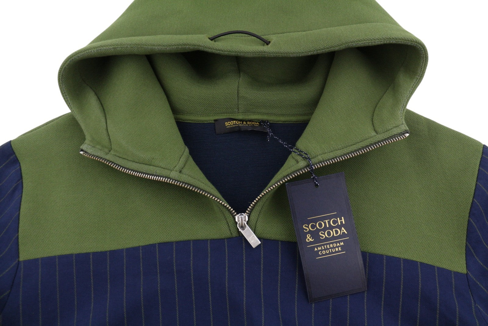 SCOTCH & SODA Men's Jacket M Blue Pinstriped Half Zip Hooded Lightweight Anorak