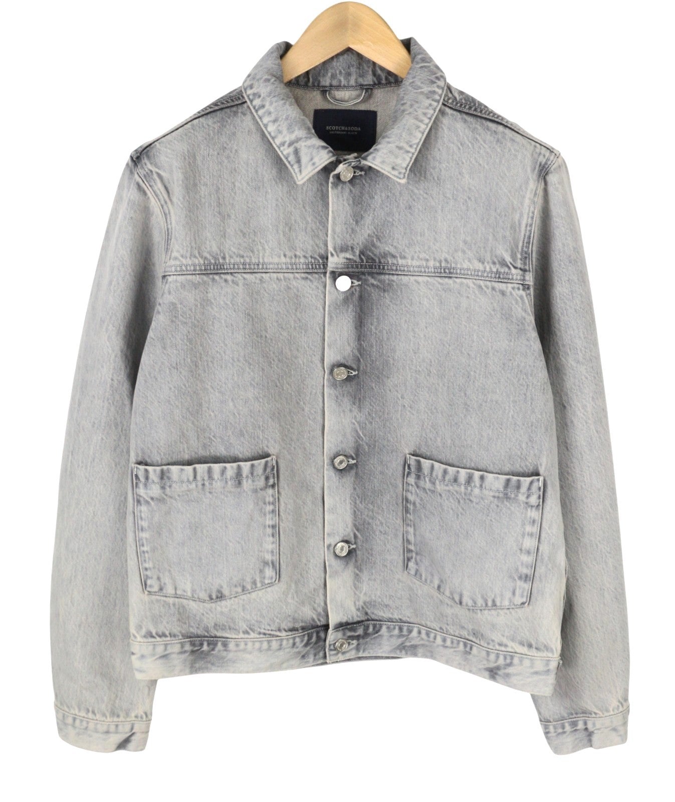 SCOTCH & SODA Men's Jacket L Grey Faded Patch Pockets Button-Up Spread Denim