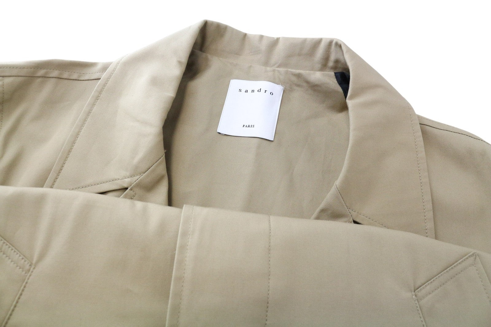 SANDRO Men Coat L Beige Pure Cotton Trench Buttoned Classic Buttoned Mid-Length
