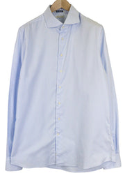 SUITSUPPLY Men Shirt 44L/17 1/2L Extra Slim Fit Striped Long Sleeve Cotton Blue