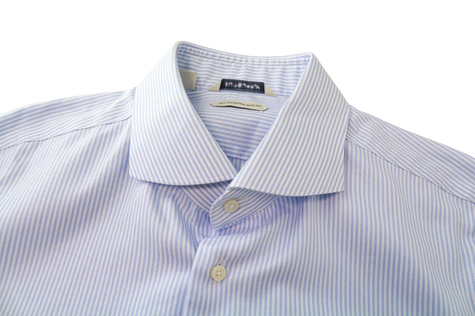 SUITSUPPLY Men Shirt 44L/17 1/2L Extra Slim Fit Striped Long Sleeve Cotton Blue