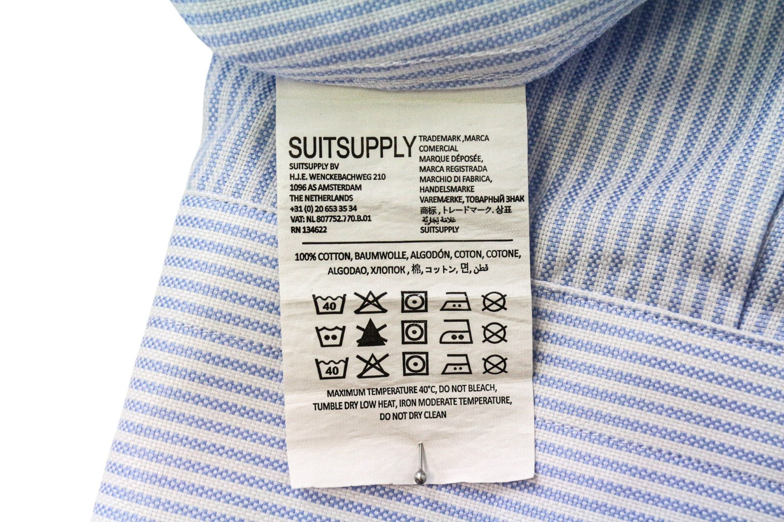 SUITSUPPLY Men Shirt 44L/17 1/2L Extra Slim Fit Striped Long Sleeve Cotton Blue
