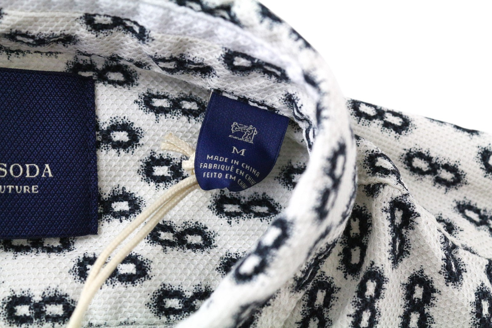 SCOTCH & SODA Ams Couture Men Shirt M White Navy Patterned Long Sleeve Cotton