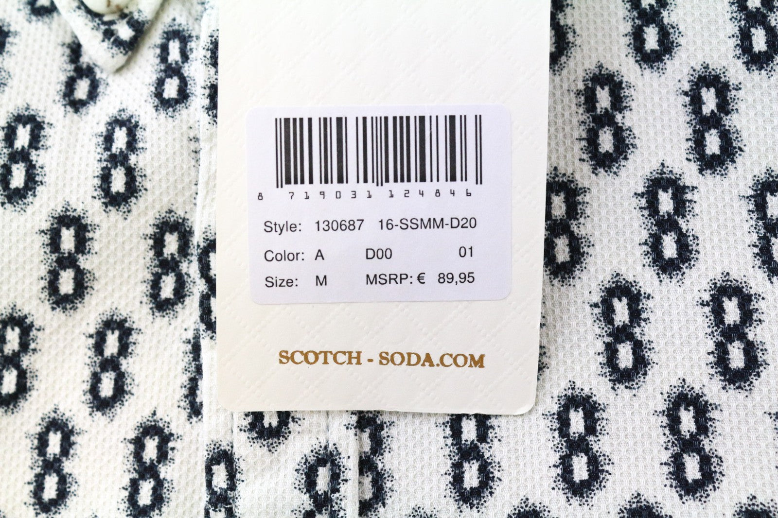 SCOTCH & SODA Ams Couture Men Shirt M White Navy Patterned Long Sleeve Cotton