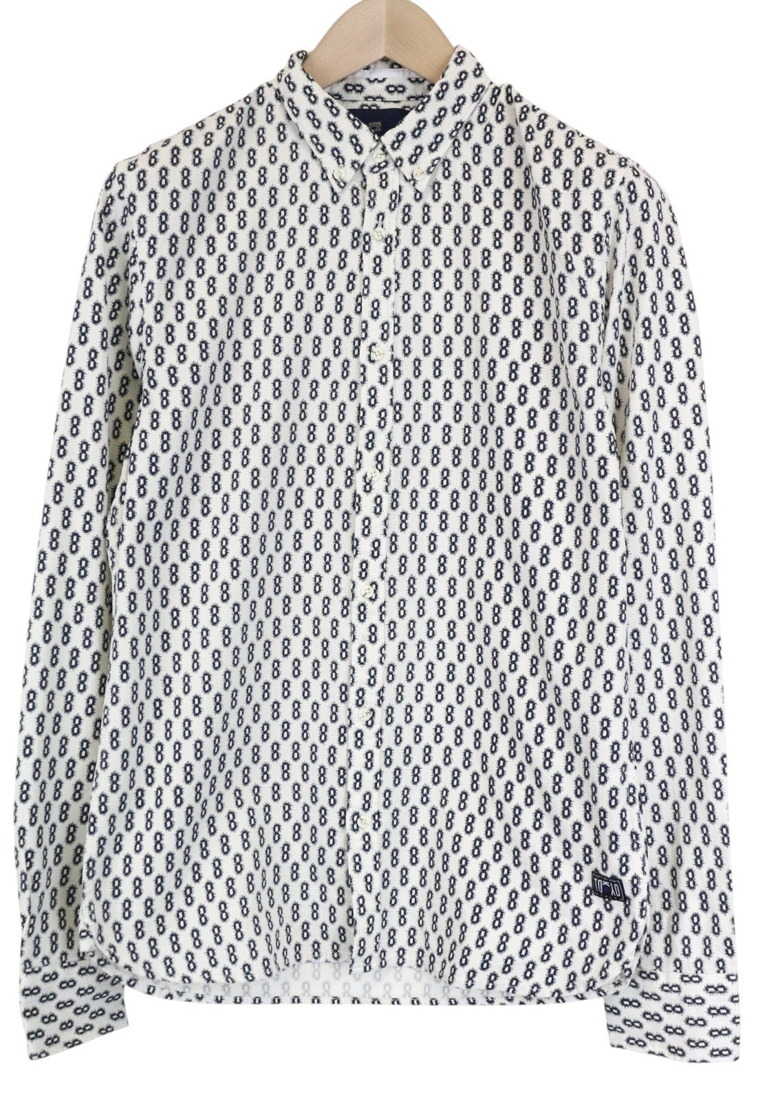 SCOTCH & SODA Ams Couture Men Shirt L White Navy Patterned Long Sleeved Cotton