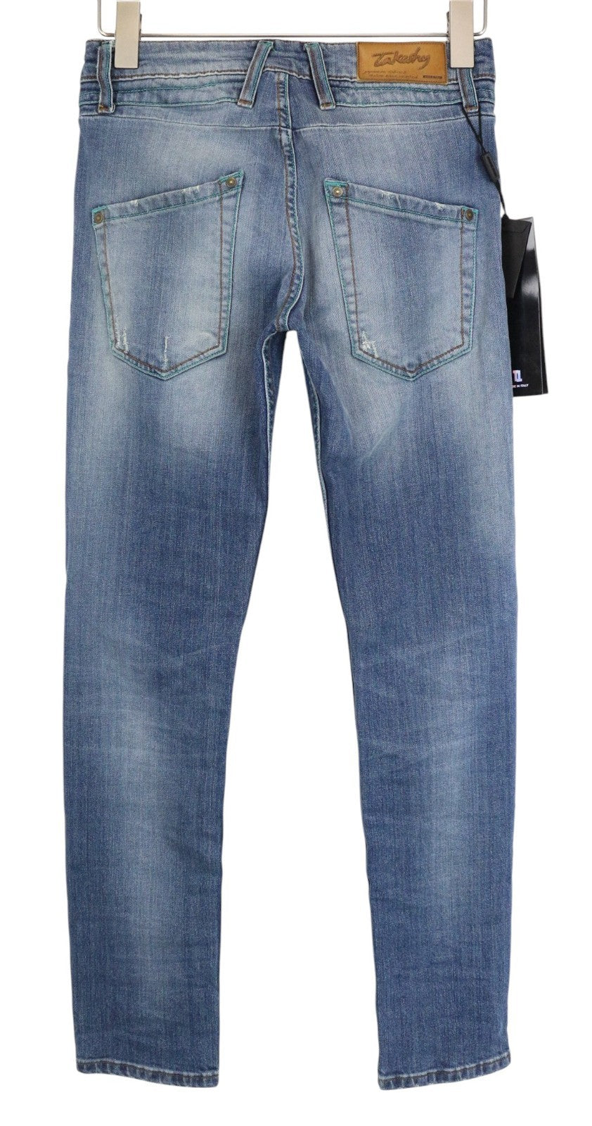 TAKESHY KUROSAWA Men Jeans W30 Slim Fit Wash Blue Cotton Stretch Distressed