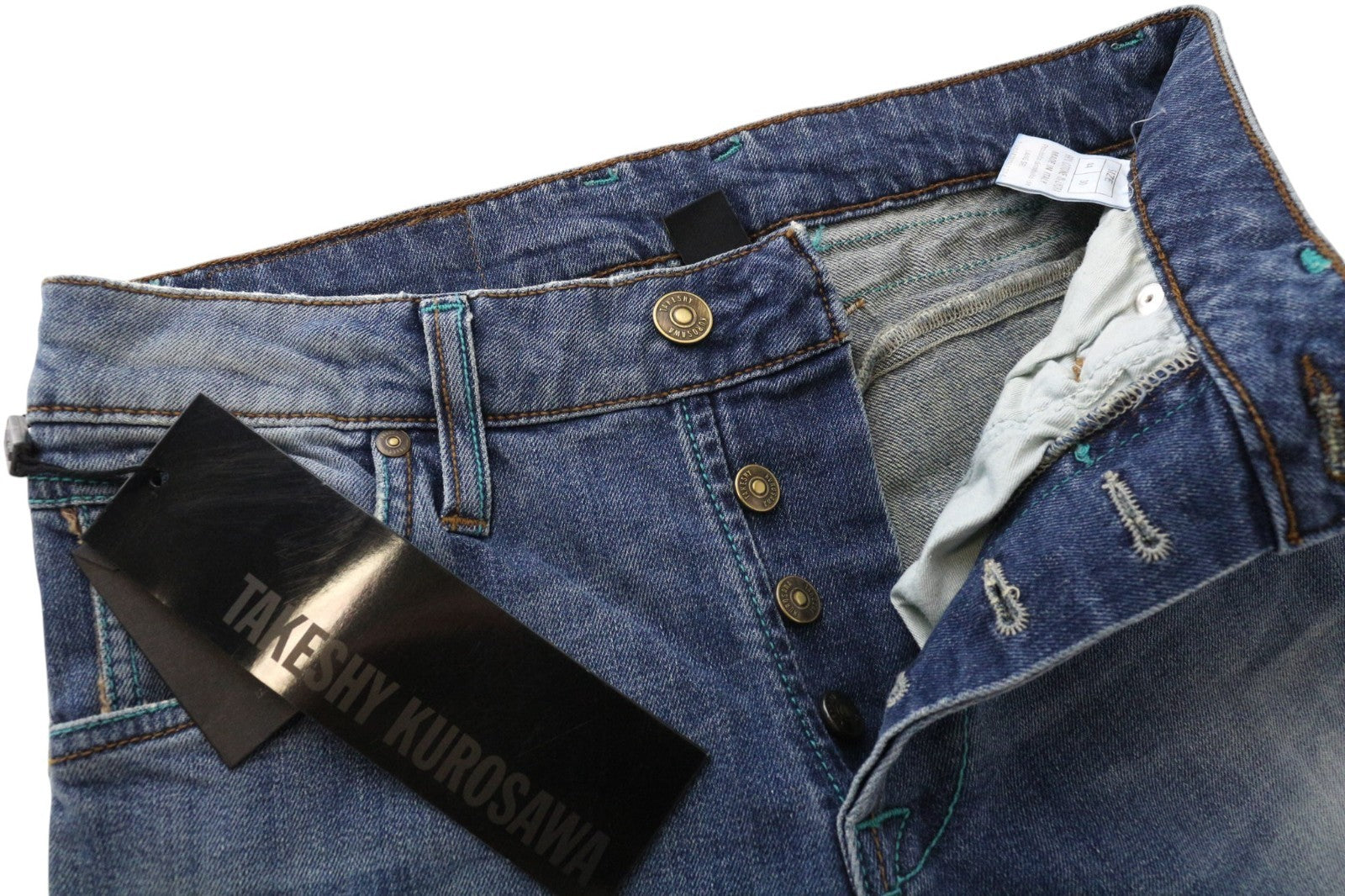 TAKESHY KUROSAWA Men Jeans W30 Slim Fit Wash Blue Cotton Stretch Distressed