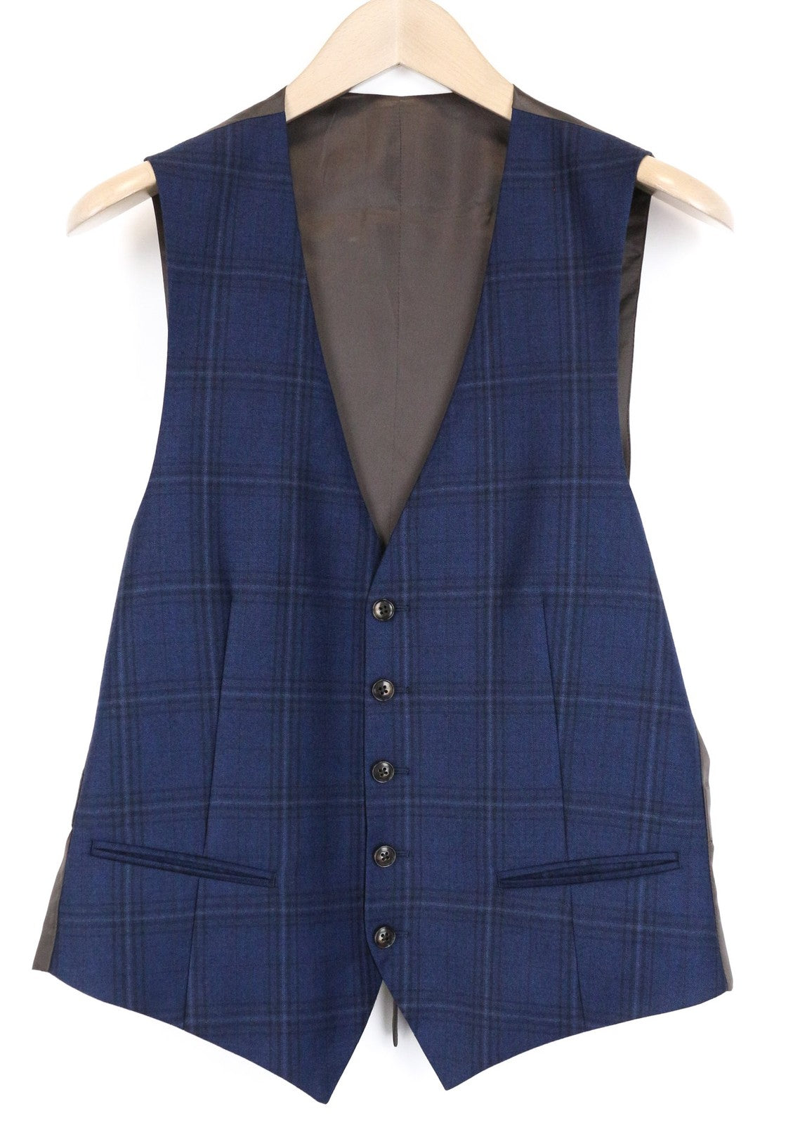 SUITSUPPLY Ferrara Men Waistcoat UK38R Blue Wool Cashmere Checked Pattern Lined