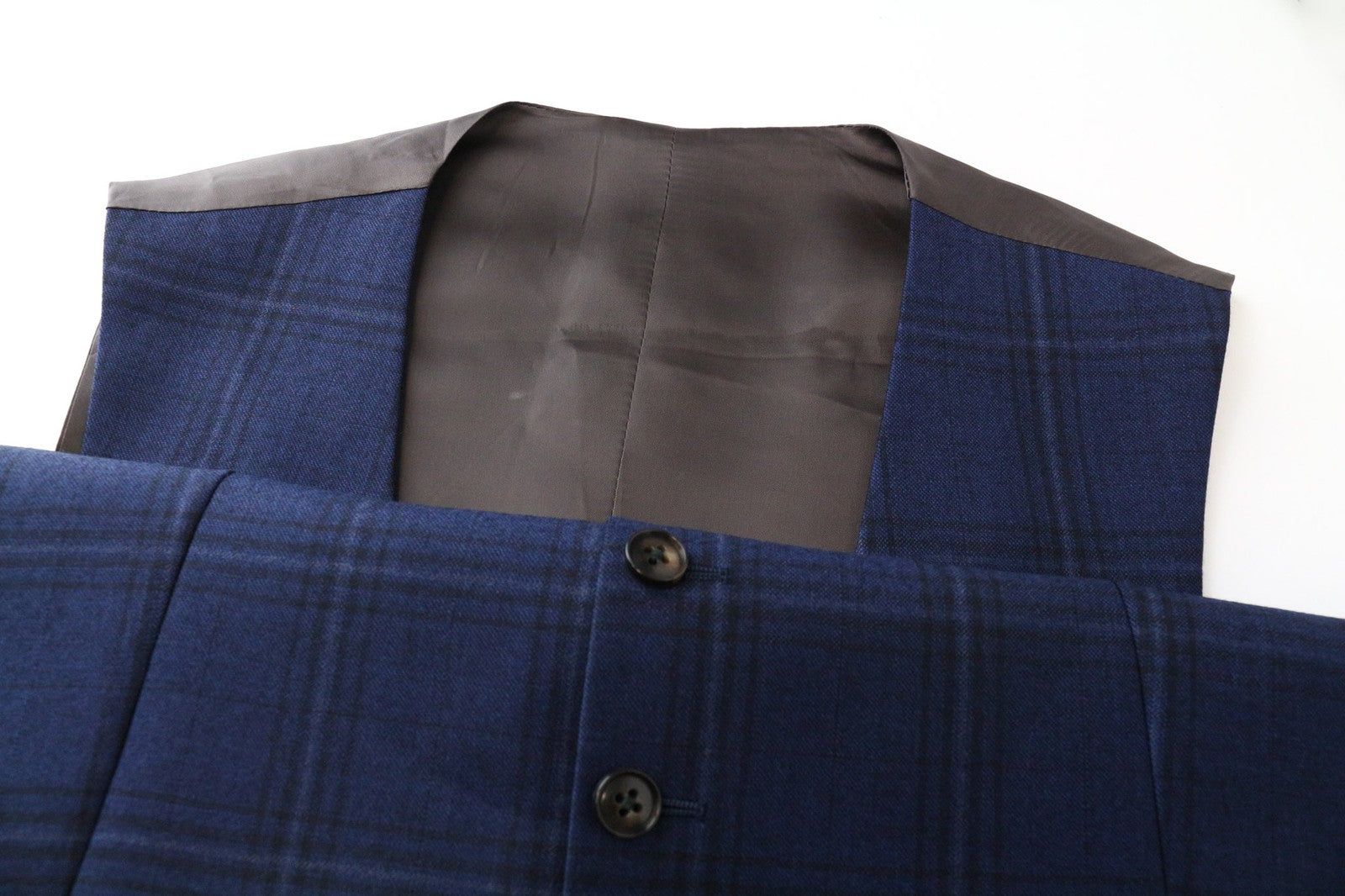 SUITSUPPLY Ferrara Men Waistcoat UK38R Blue Wool Cashmere Checked Pattern Lined