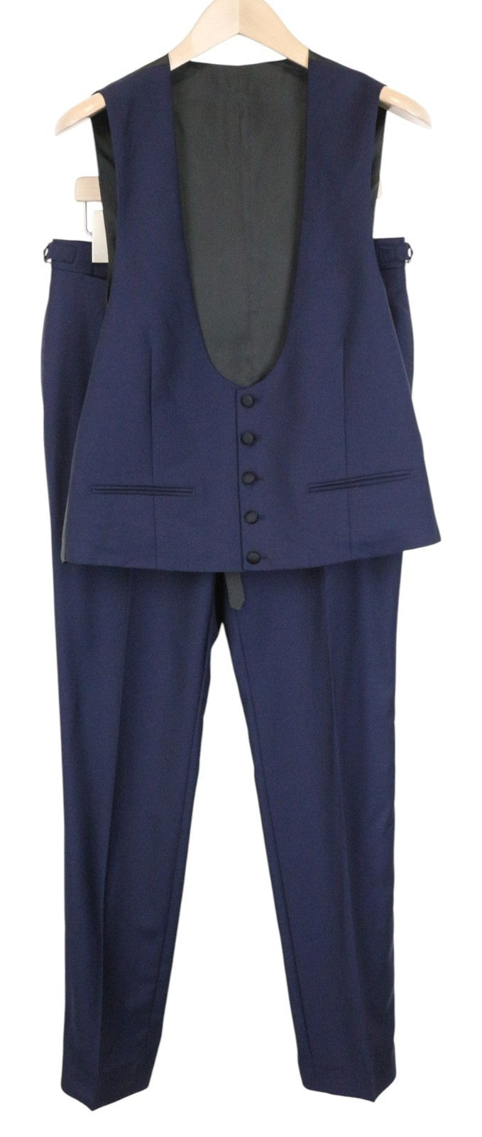 SUITSUPPLY U-Neck Men Suit UK40R Tux Trousers Waistcoat Pure Wool Blue 2 Piece