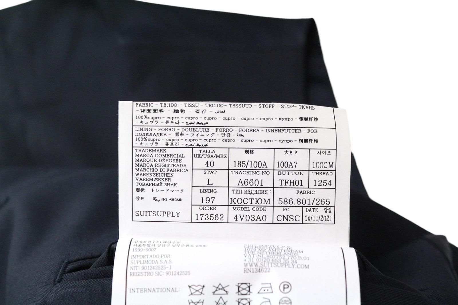 SUITSUPPLY Ferrara Men Suit UK40L Waistcoat Trousers Pure Wool Dark Blue 2 Piece