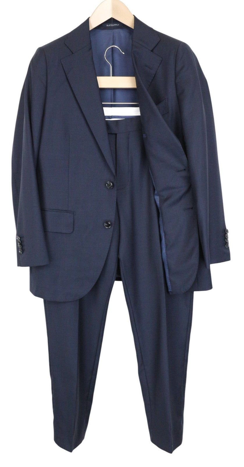 SUITSUPPLY La Spalla Men Suit UK38S Single-Breasted Pleated Wool Blue 2 Piece