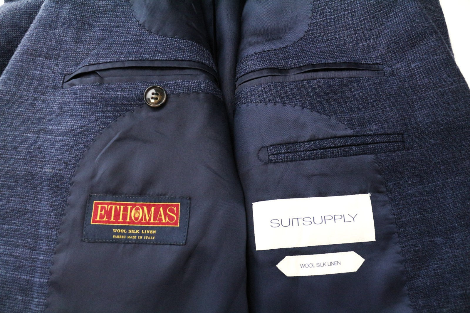 SUITSUPPLY Lazio Men Suit UK38R Classic Silk Linen Wool Slim Blue 3 Piece