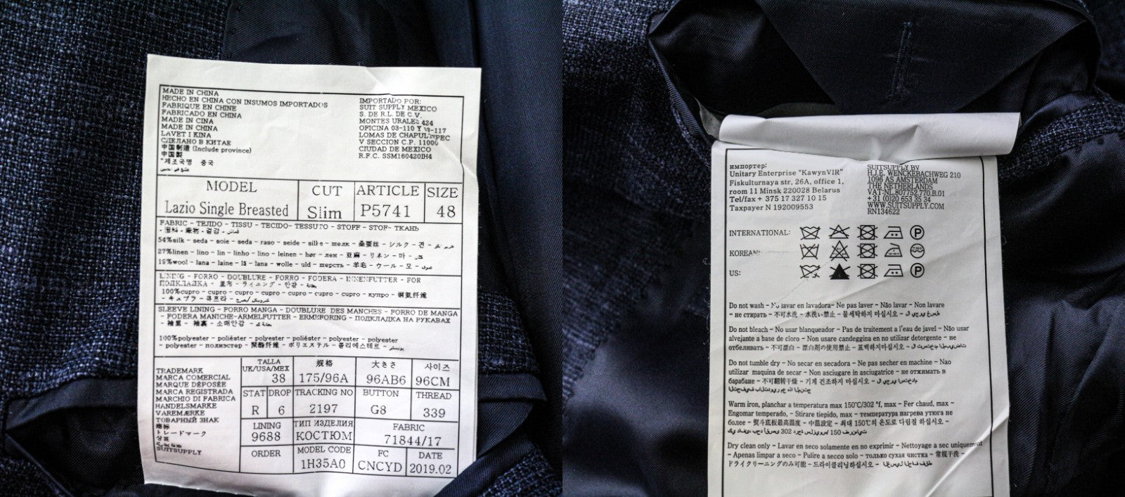 SUITSUPPLY Lazio Men Suit UK38R Classic Silk Linen Wool Slim Blue 3 Piece