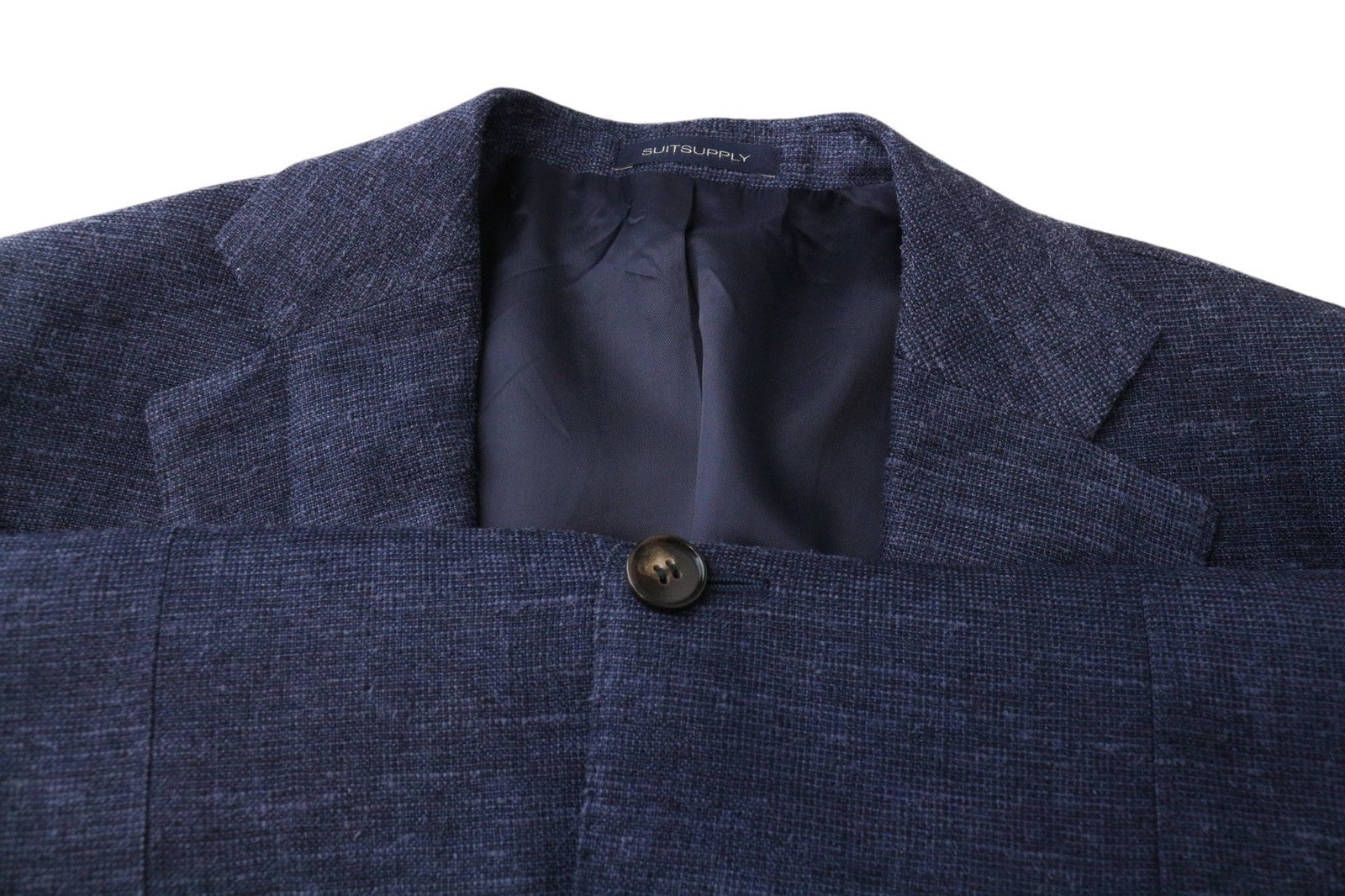 SUITSUPPLY Lazio Men Suit UK38R Classic Silk Linen Wool Slim Blue 3 Piece