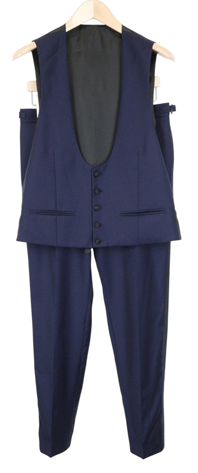SUITSUPPLY U-neck Men Suit UK38R Trousers Waistcoat Formal Wool Blue 2 Piece