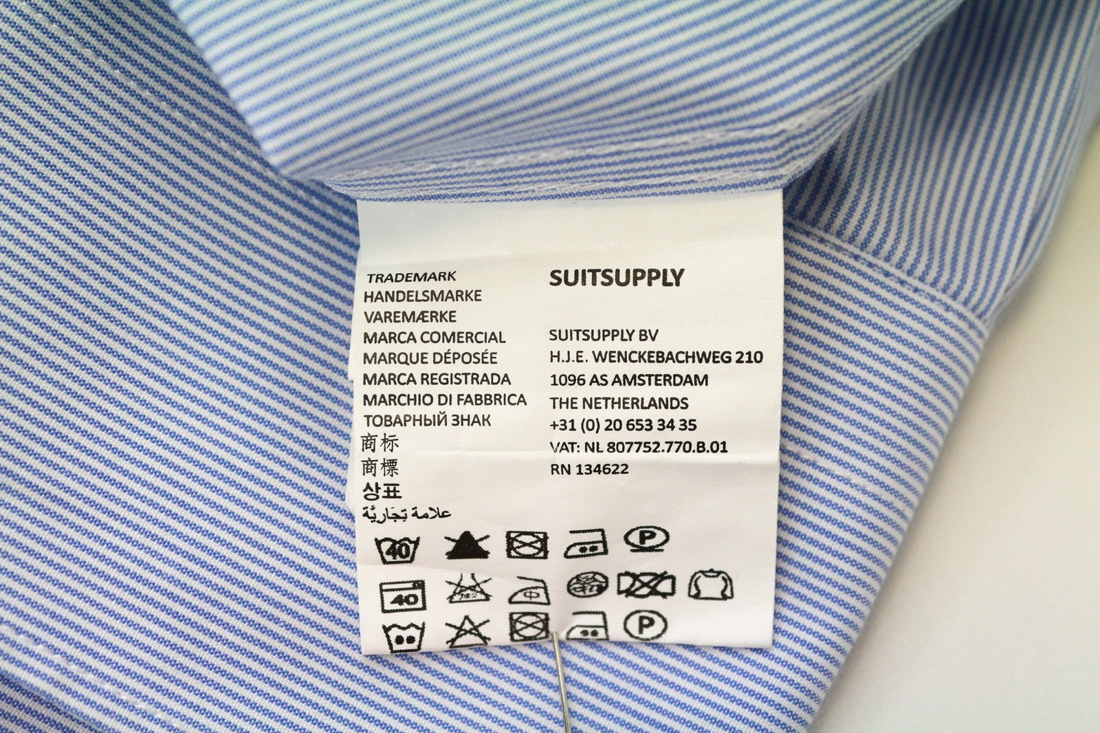 SUITSUPPLY Men Shirt 46-7/18L Extra Slim Pure Cotton Cutaway Striped Pattern