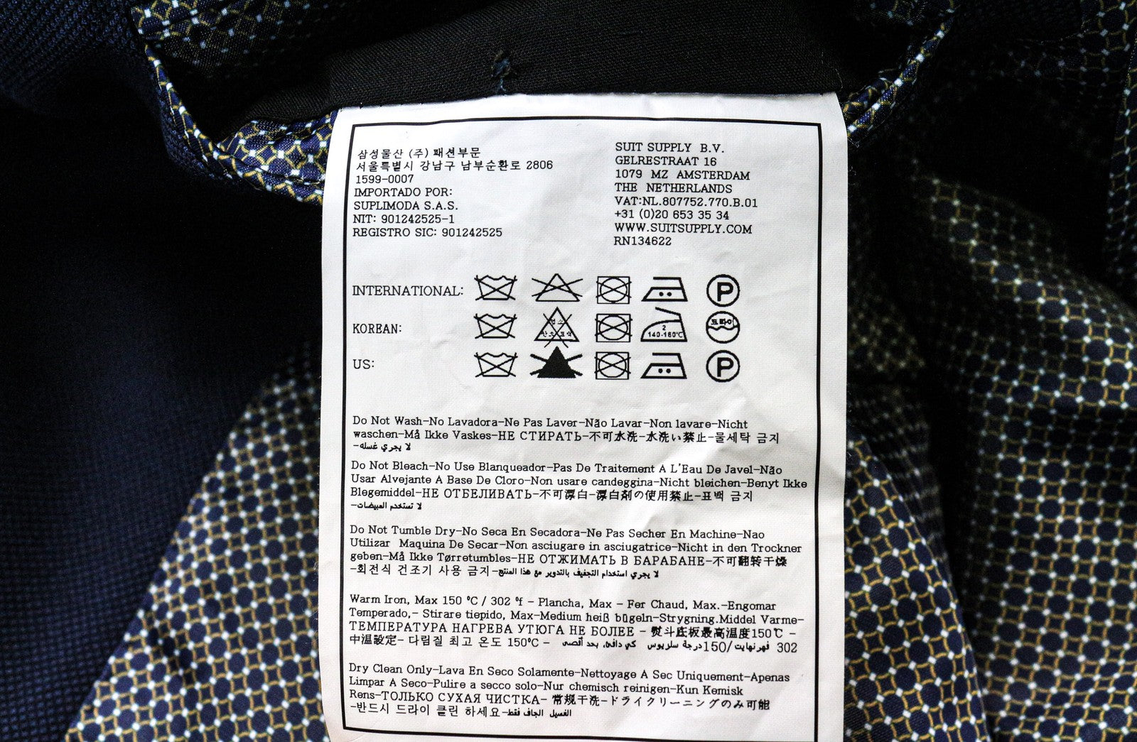 SUITSUPPLY La Spalla Men Suit UK44R Classic Lined Pleated Pure Wool Blue 2 Piece