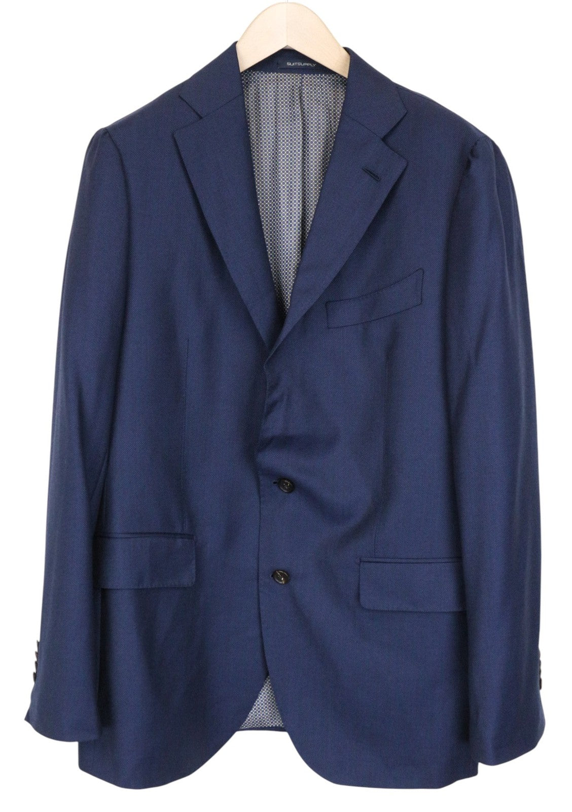 SUITSUPPLY La Spalla Men Suit UK44R Classic Lined Pleated Pure Wool Blue 2 Piece