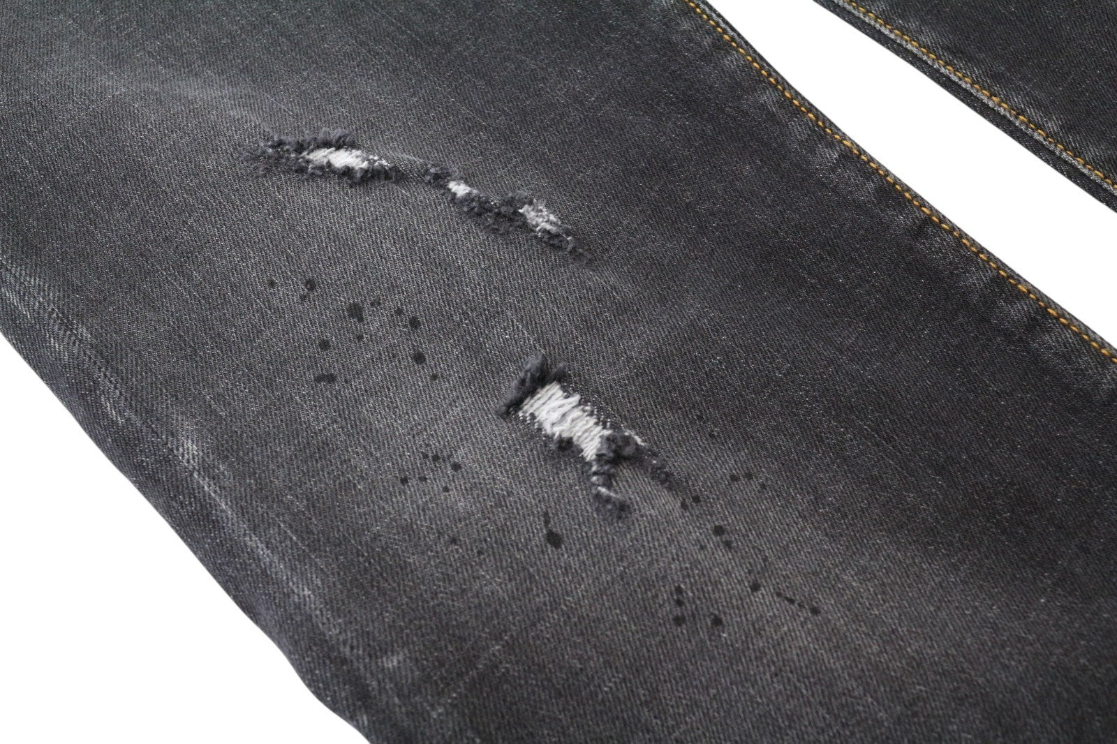 TAKESHY KUROSAWA Men Jeans W32 Slim Dark Grey Cotton Stretch Washed Painted