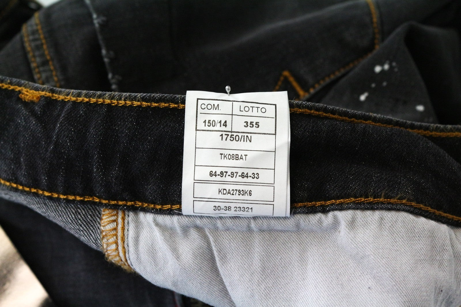 TAKESHY KUROSAWA Men Jeans W32 Slim Dark Grey Cotton Stretch Washed Painted
