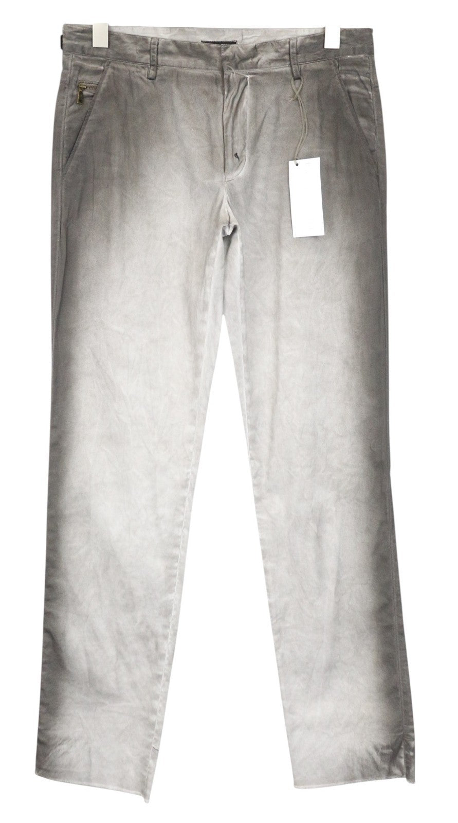 RICHMOND Men Trousers 48 Grey Cotton Stretch Stained Aged Look Flat Front