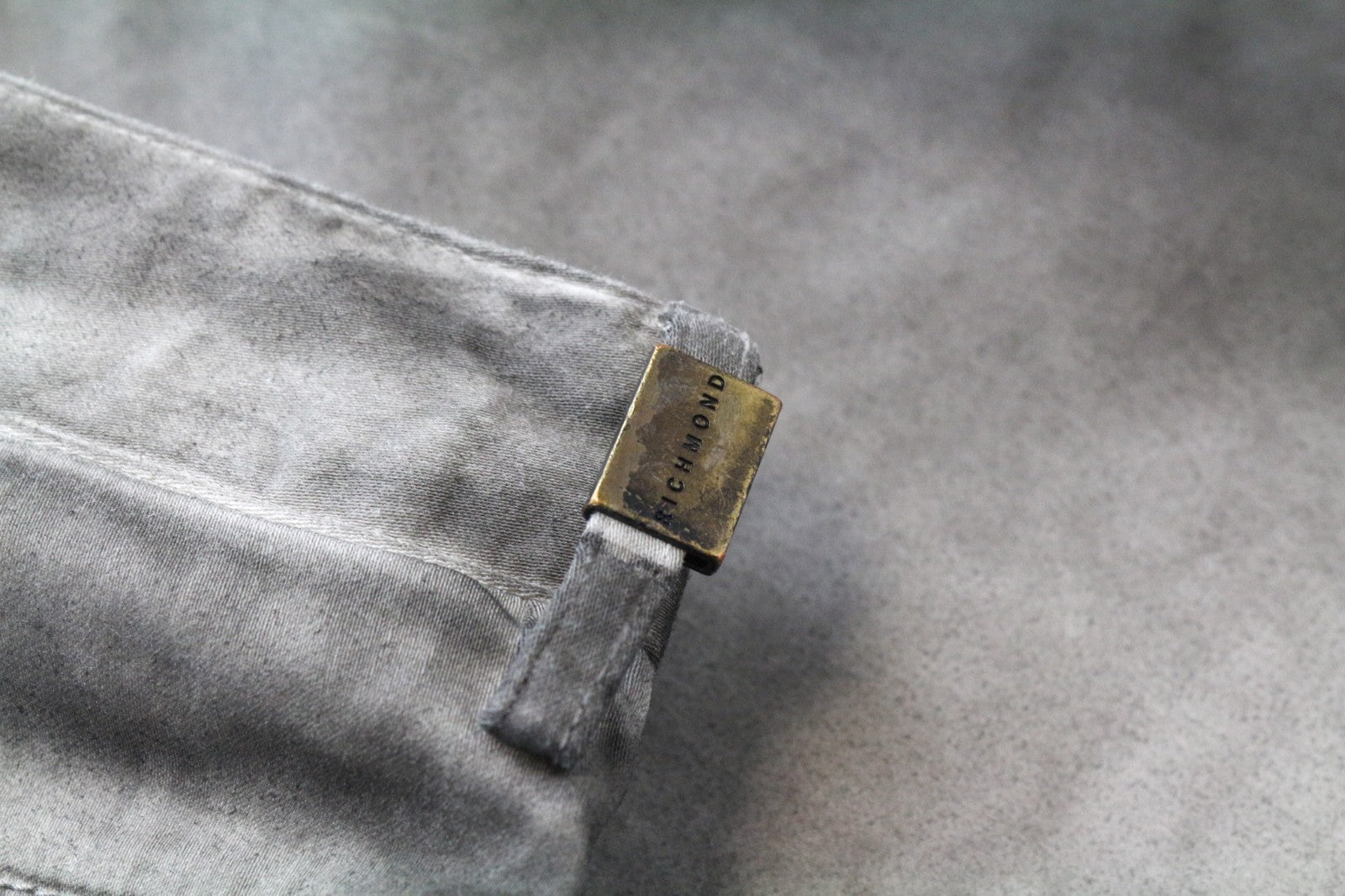 RICHMOND Men Trousers 48 Grey Cotton Stretch Stained Aged Look Flat Front