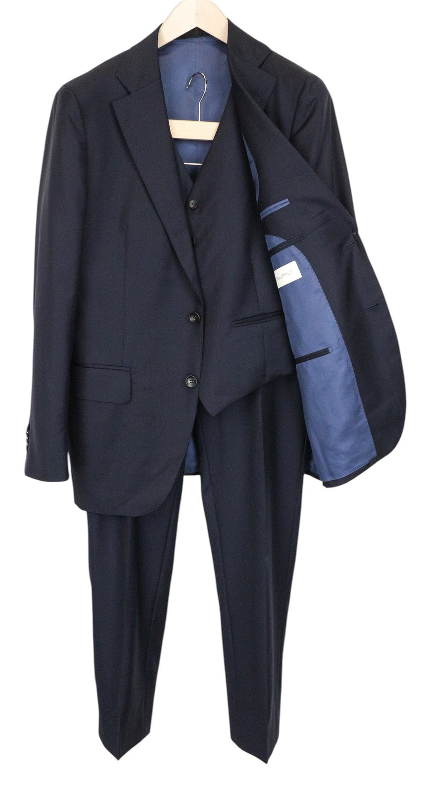 SUITSUPPLY La Spalla Men Suit UK40R Blue Slim 3-Piece Wool S110s Perennial