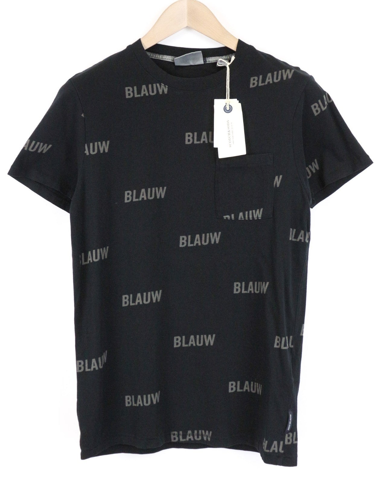 SCOTCH & SODA Men T-Shirt S Black Pure Cotton Jersey Graphic Logo Crew Neck