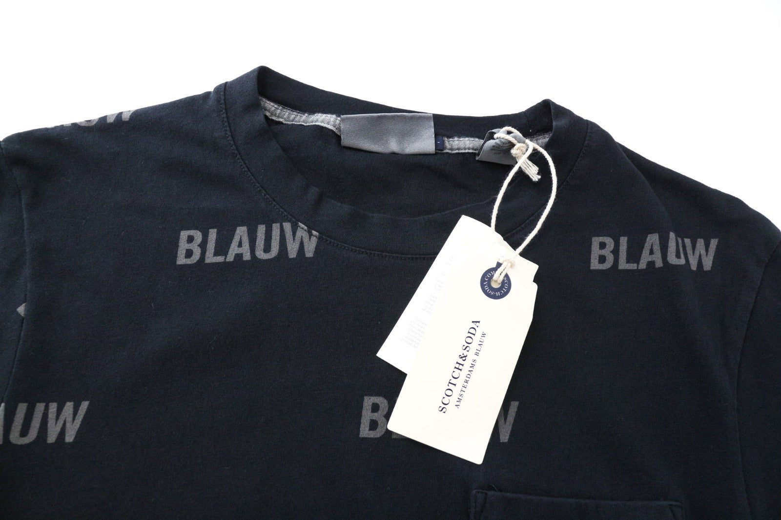 SCOTCH & SODA Men T-Shirt S Black Pure Cotton Jersey Graphic Logo Crew Neck