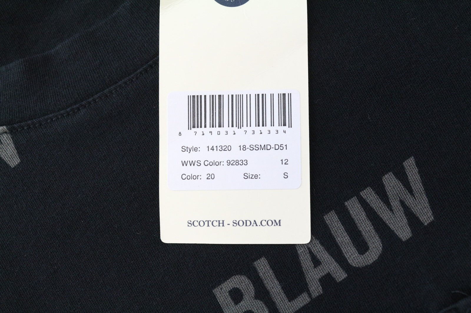 SCOTCH & SODA Men T-Shirt S Black Pure Cotton Jersey Graphic Logo Crew Neck
