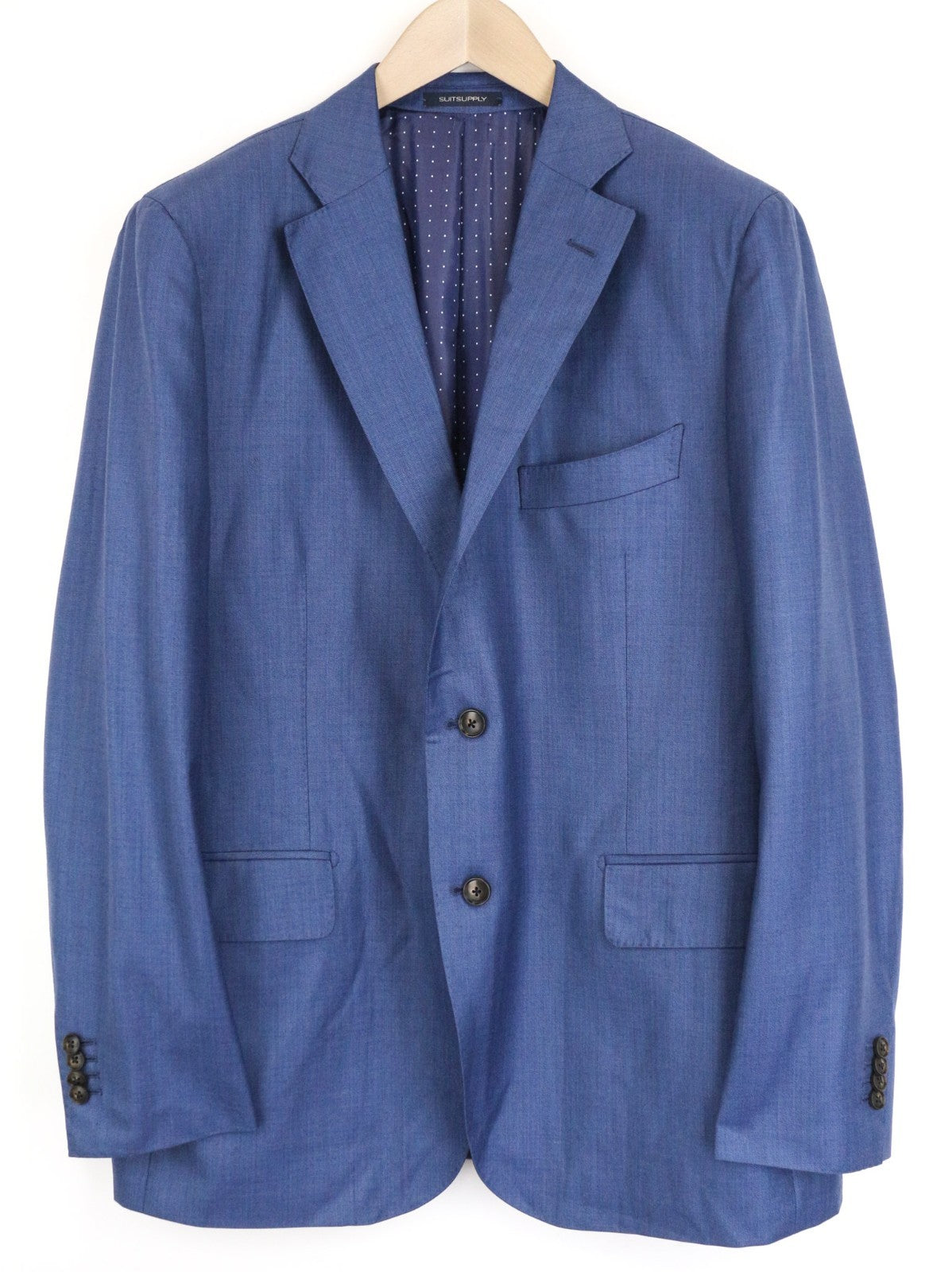 SUITSUPPLY La Spalla Men Blazer UK48S Mid Blue Slim Wool S150s Sharkskin Classic