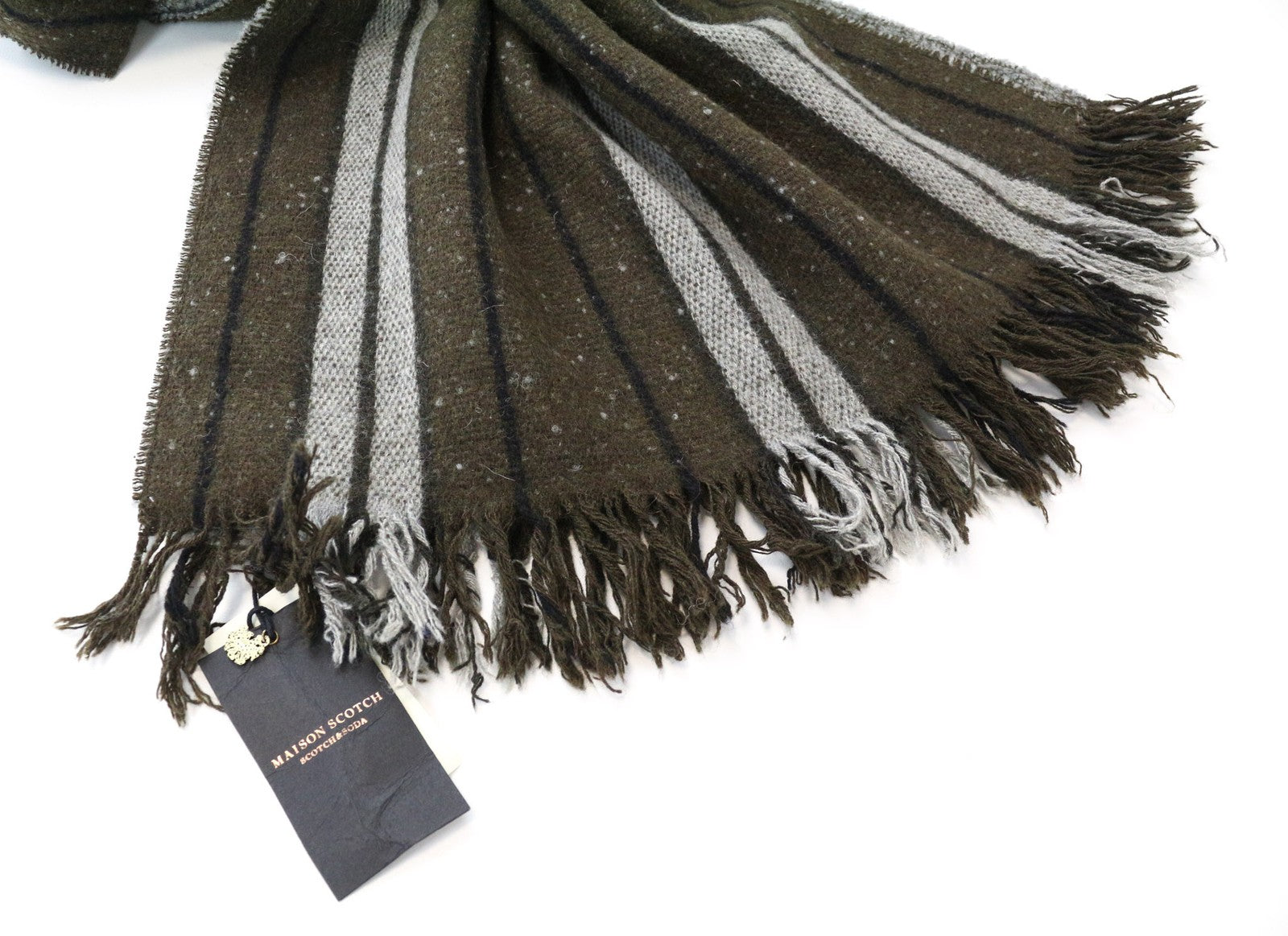 MAISON SCOTCH Women Scarf OS Green Grey Striped Tassels Casual Winter Spring