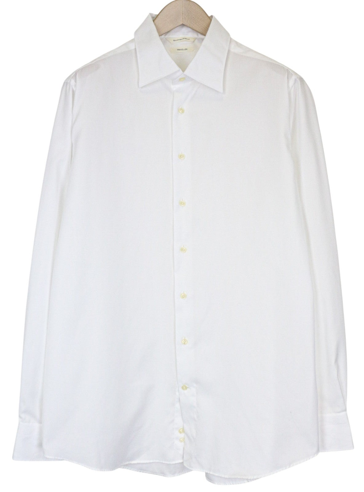 SUITSUPPLY Traveller Men Shirt 43/17 Slim White Pure Cotton Long Sleeve Twill